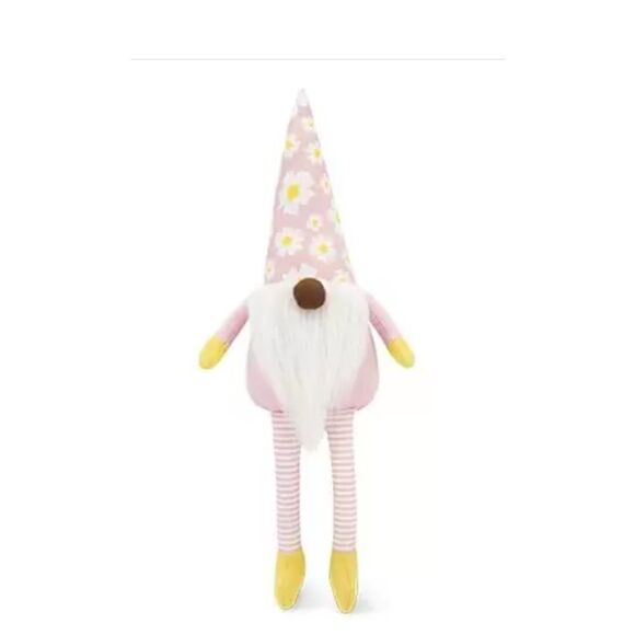 New! Springime Easter Decorative Shelf Gnome with Pink Daisies! - Picture 1 of 1